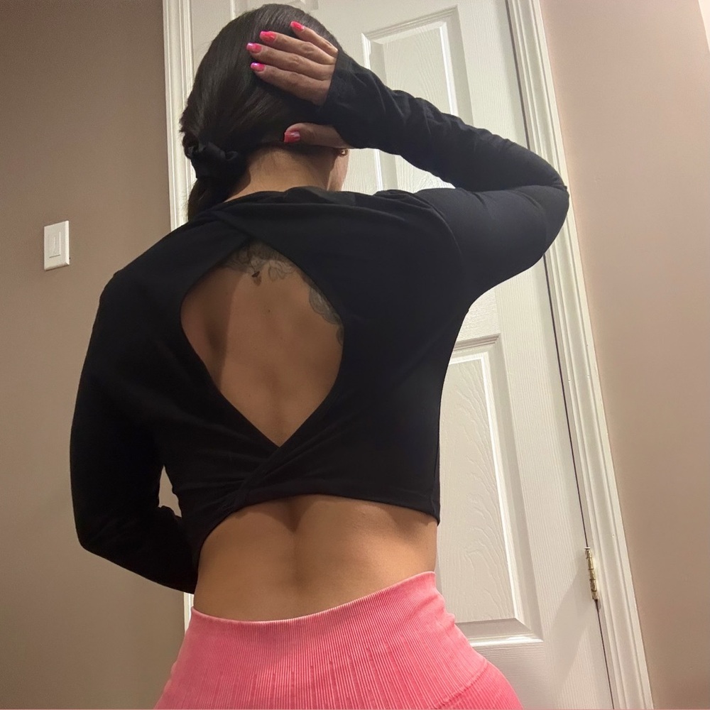 Black Crop Cut-Out Sweatshirt